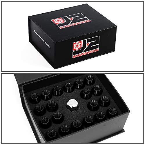 Image of J2 Engineering 7075 Aluminum Black M12 x 1.5 20Pcs L: 50mm Close-End Lug Nuts w /Adapter