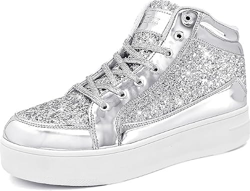Shiny Fashion Bling Dressy Sequin Metallic Sneakers Disco Wedding Shoes Silver Women Size 9.5
