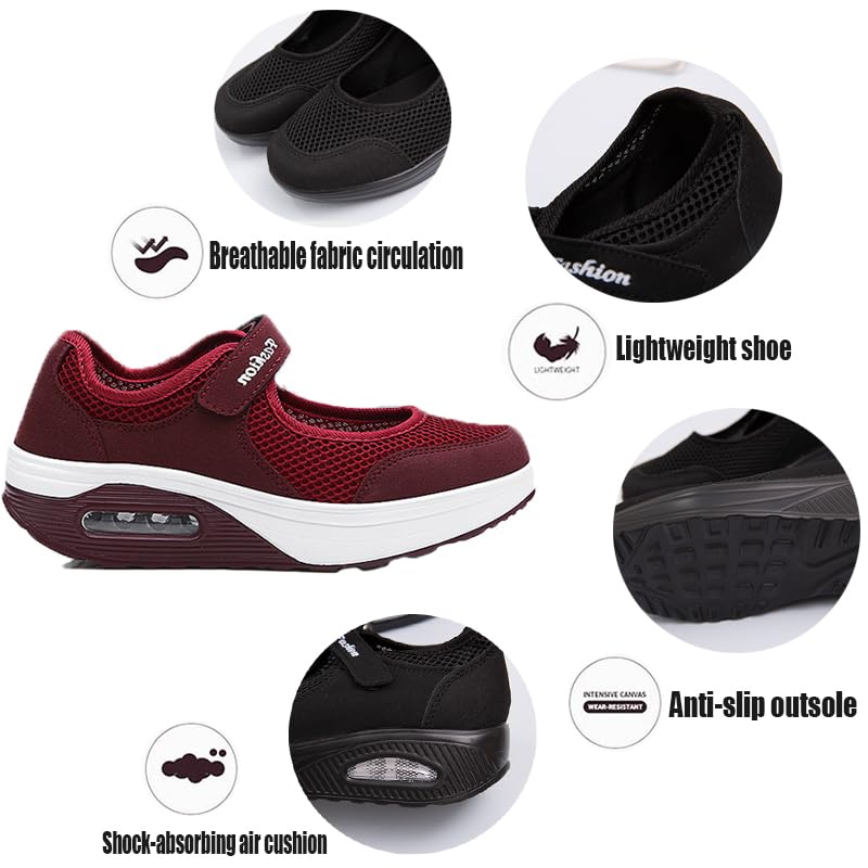 Women's Mesh Air Cushion Adjustable Nurse Shoes Comfortable Hollow Breathable Working Orthotic Wedges Mary Jane Lightweight Out Granny Non-Slip Walking Shoe3