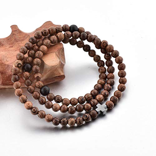 Christian Prayer Beads Rope Bracelet | Wooden Beads + Hematite Cross | Women Men Children | Great Gift for any Occasion!4