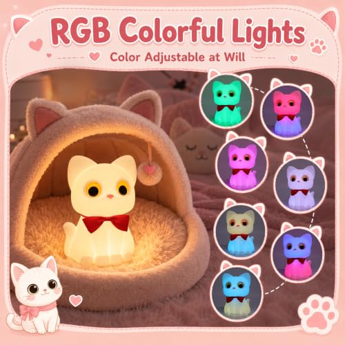 Image of OkiyiD Cat Night Light, Cute Silicone Squishy Cat Lamp for Girls Gifts,
