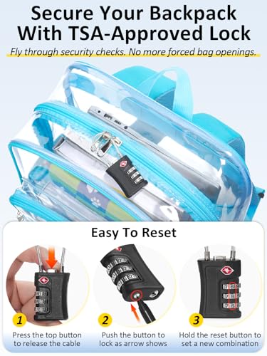 Image of Clear Backpack for School, Heavy Duty Clear Bookbag With a TSA Lock | 18 inch large clear bag, Durable PVC, For boys /girls /men /women /teens /adult, Ideal for work /sport /travel /daily life