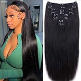 Straight Human Hair Clip in Hair Extensions for Black Women 100% Unprocessed Full Head Brazilian Virgin Hair Natural Black Color,8/Pcs with 18Clips,120 Gram (30inch, Straight hair)