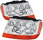 CARPARTSINNOVATE For 99-04 Grand Cherokee Clear Headlights Amber Turn Signal Lamps Headlamps