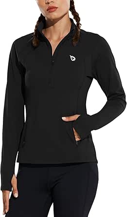 BALEAF Women's Fleece Running Jacket Half-Zip Athletic Pullover Long Sleeve Thermal Shirts Workout Winter Cold Weather
