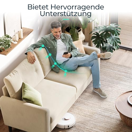 LINSY HOME Sofa 3 Sitzer, 201cm Breit Sofas mit Verstellbarer Sitztiefe, Kleine Sofacouch für Wohnzimmer Schlafzimmer Wohnung Büro
