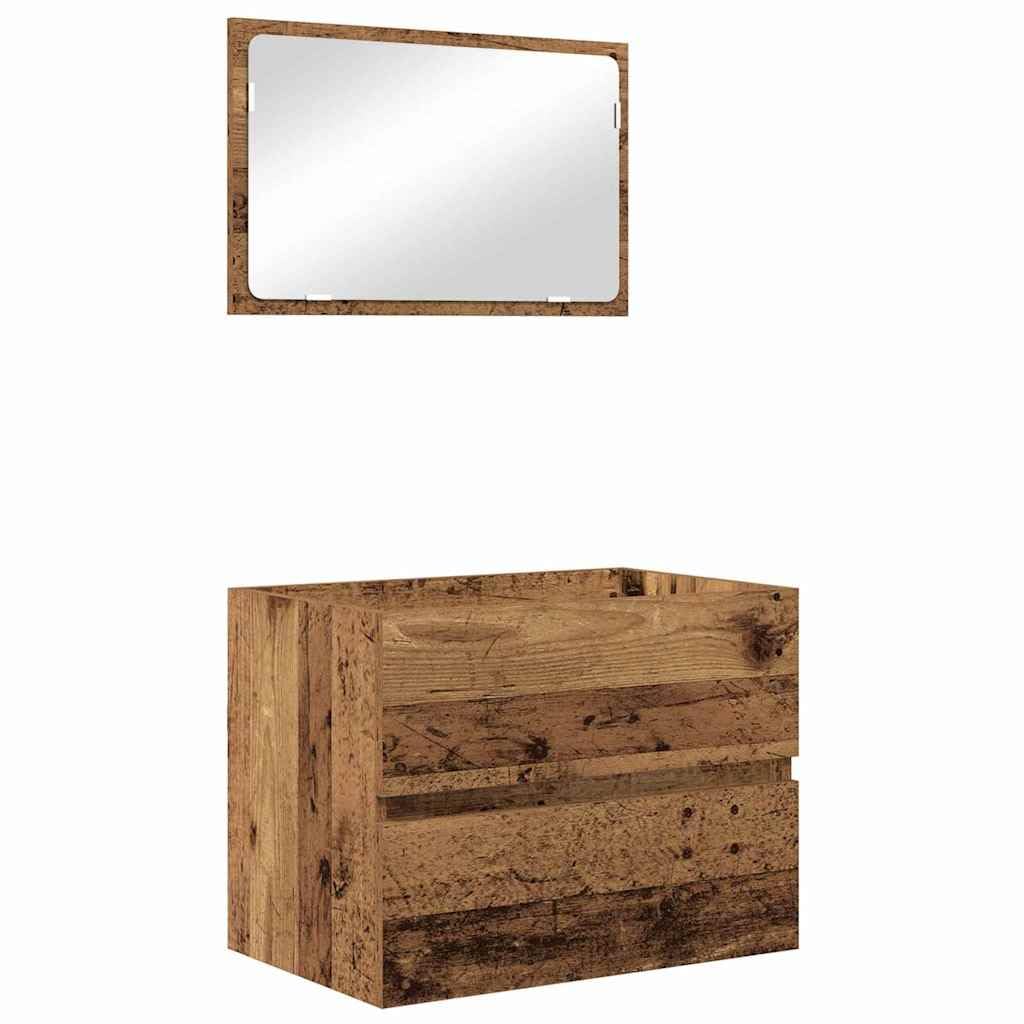 Juego de muebles de baño de madera recuperada, 61 x 39 x 45 cm, con lavabo y espejo, 2 cajones, mueble de baño, soporte de madera, diseño moderno para pequeños baños e invitados