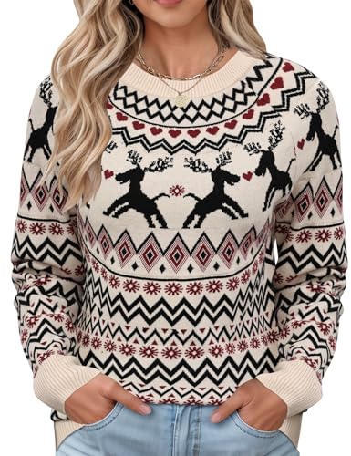LOMON Women's Funny Ugly Christmas Sweaters Love Heart Reindeer Pattern Knit Holiday New Year...