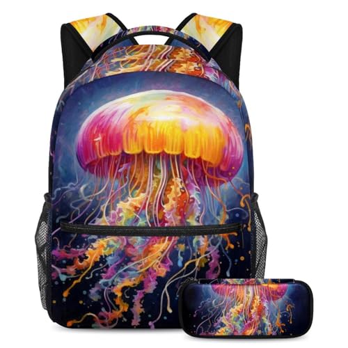 Cartable de grande capacité méduse colorée idéal pour les cours et les voyages