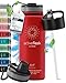 Botella de Agua Térmica ACTIVE FLASK + Pajita (3 Tapones) sin BPA - 1l & 500ml | Frasco Termo de Acero Inoxidable + Aislamiento Vacío | Cantimplora Aislada Bicicleta Deporte Caliente Fría Café Té