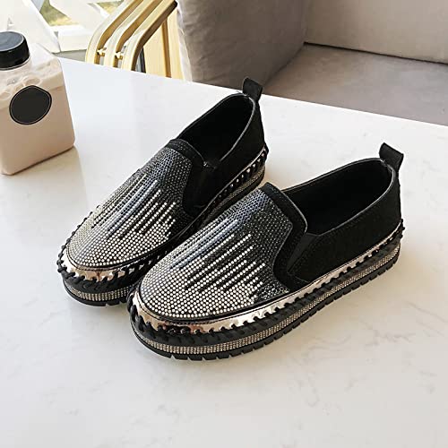 UGOSELEC Women Leather Rhinestones Glitter Platform Slip On Loafers,Fashion Comfy Non-Slip Round Toe Sequin Sneakers Walking Shoes3