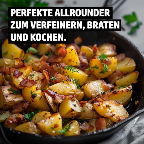 HENSSLERS Ölrounder 3er Set – Bratöl auf Rapsbasis mit Butternote und Knoblaucharoma, Olivenöl für warme und kalte Speisen, vegan, 3 x 500 ml – Bild 3