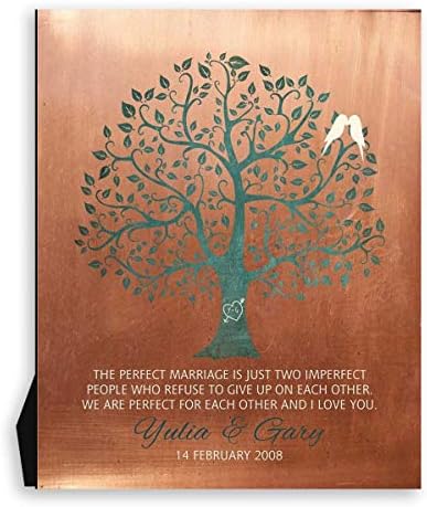 8x10 Metal Art Print - Custom Personalized Gift for 7th Anniversary Perfect Marriage Imperfect People Faux Copper Background and Faux Tarnished Turquoise - Deluxe Velvet Tabletop Stand & Gift Wrap CWA-M1061