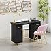 MaverickFurni Black and Gold Nail Tech Desk with Drawers, 43 Inch Manicure Table with Storage for Nail Tech, Nail Makeup Beauty Salon Table with 5 Drawers and Cabinet, Wooden Salon Spa Desk