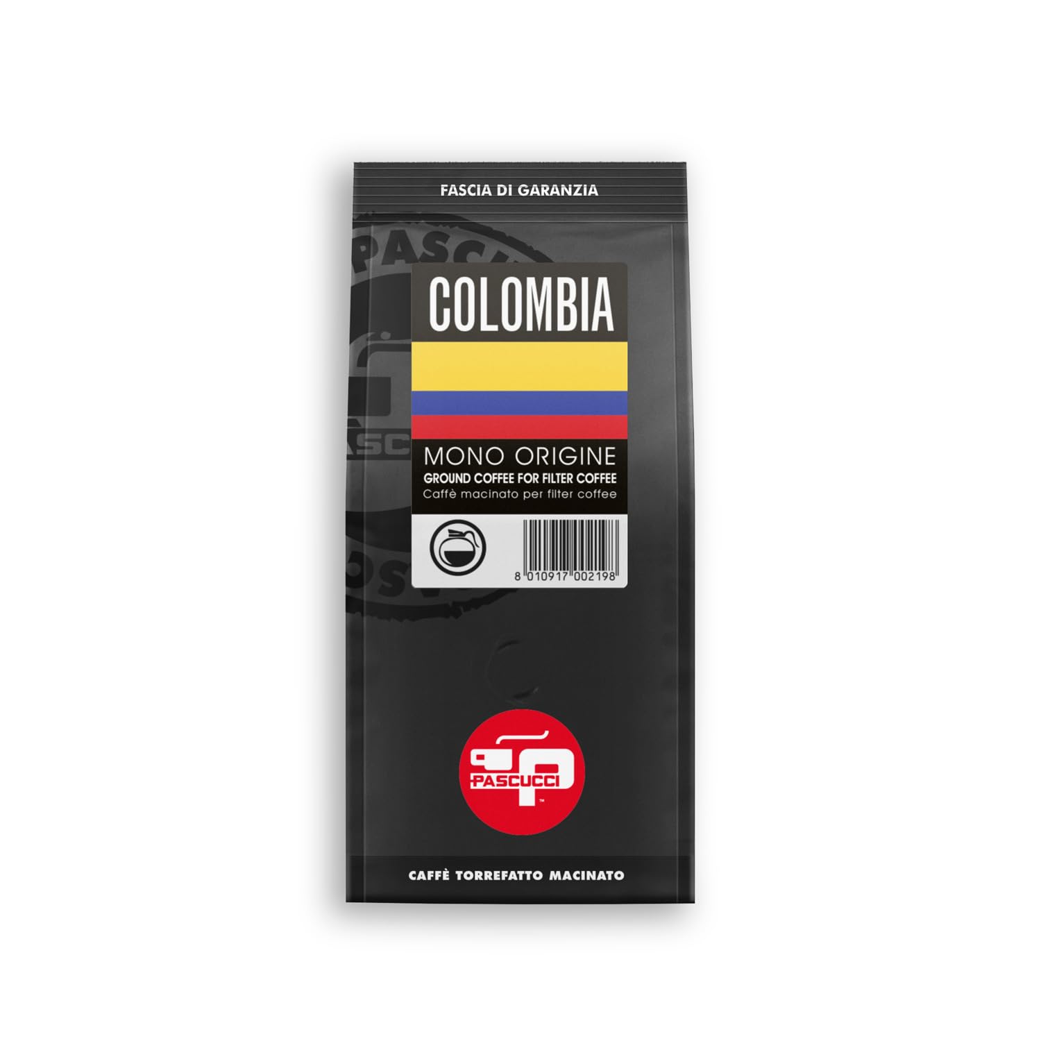 Caffè Pascucci - Caffe Monorigine Colombia Macinato Per Americano Filter Coffee French Press Caffè Filtro 4x250 g Sacchetto Salva Aroma Singola Origine