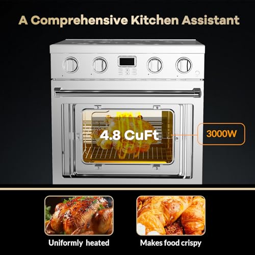 30" Professional Electric Range With Cooktop 4 Burners With 5 Cooking Power Options, 4.8 Cu. Ft. Freestanding Convection Oven for Kitchen and Commercial, Sliver