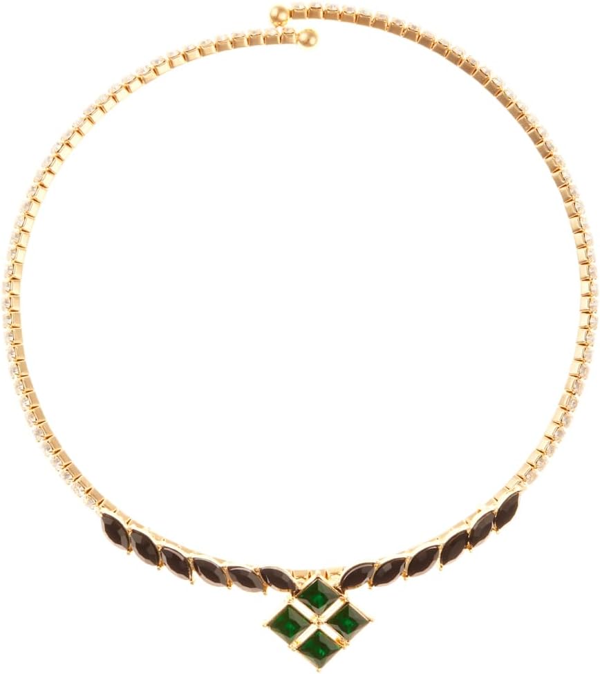 8 Other Reasons Wicked Elphie Crystal Choker Necklace | Green Crystal Centerpiece with Cushion Cut Detail | Single Row Gold Choker | 18K Gold Plated Brass Statement Necklace Jewelry for Women