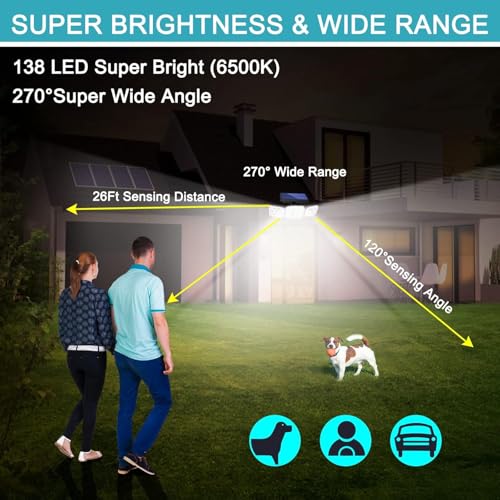Image of WIDEWINGS Outdoor Solar Light, Solar Light with Motion Sensor Ip65 Waterproof 138 Led Outdoor Solar Floodlight 3 Heads for Garden (2)