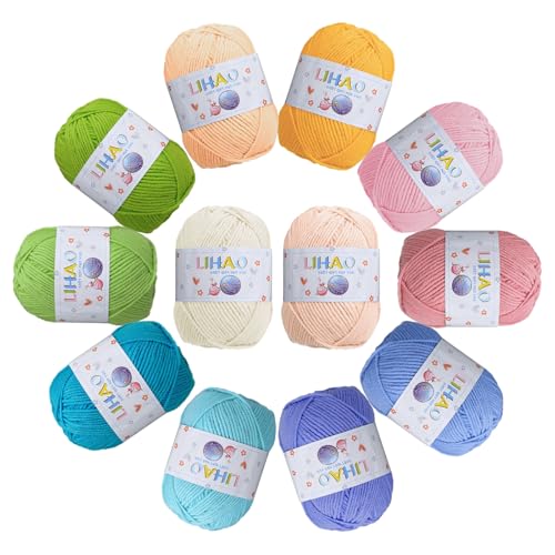 La Mejor Recopilación de Tejido más recomendados. 48 LIHAO Estambres para tejer de 12 Colores Hilos Algodoneros Decagramo per Color Colores Amorosos Super Aptan para Primavera y Invierno