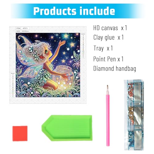 Image of 5D Special Shape Diamond Art Kits for Beginners, Diamond Painting Kits for Adults, Crystal Rhinestones Diamond Painting for Home Wall Decoration Gift 12x12 inch /30x30 cm, Starry Night Enchantment