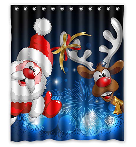 ZHANZZK Merry Christmas Santa Claus Deer Pattern Shower Curtain 60x72 Inches