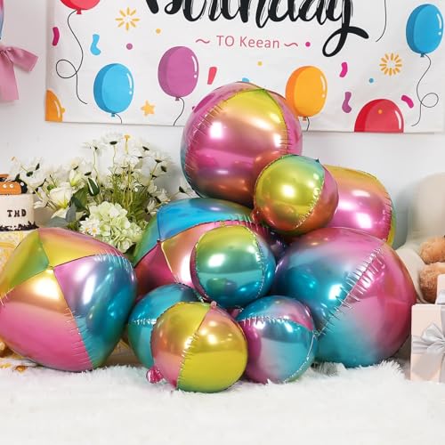 Image of 12PCS Gradient Rainbow Round Foil Balloons 22 inch 15 inch 10 inch Large Mylar Balloons | Shiny Colorful 4D Ball Balloons for Birthday Party, Graduation, Wedding, Christmas, New Year, Disco Prom Party Decorations