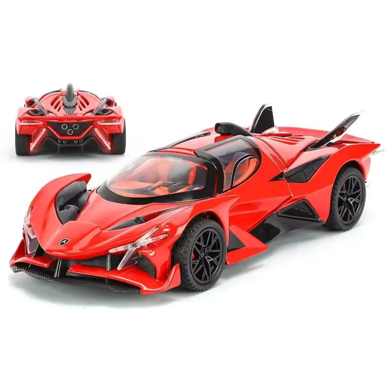 Image of Apollo Project Evo Toy Car Supercar - 1:32 Scale Die-Cast Alloy Model, Pull-Back with Openable Doors, Light & Sound, Gift for Kids & Collectors (Red)