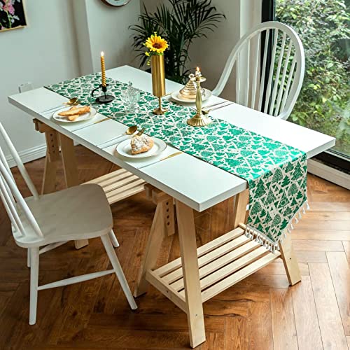 Chemin de table vert sapin coton 33x180 cm pour déco table Noël