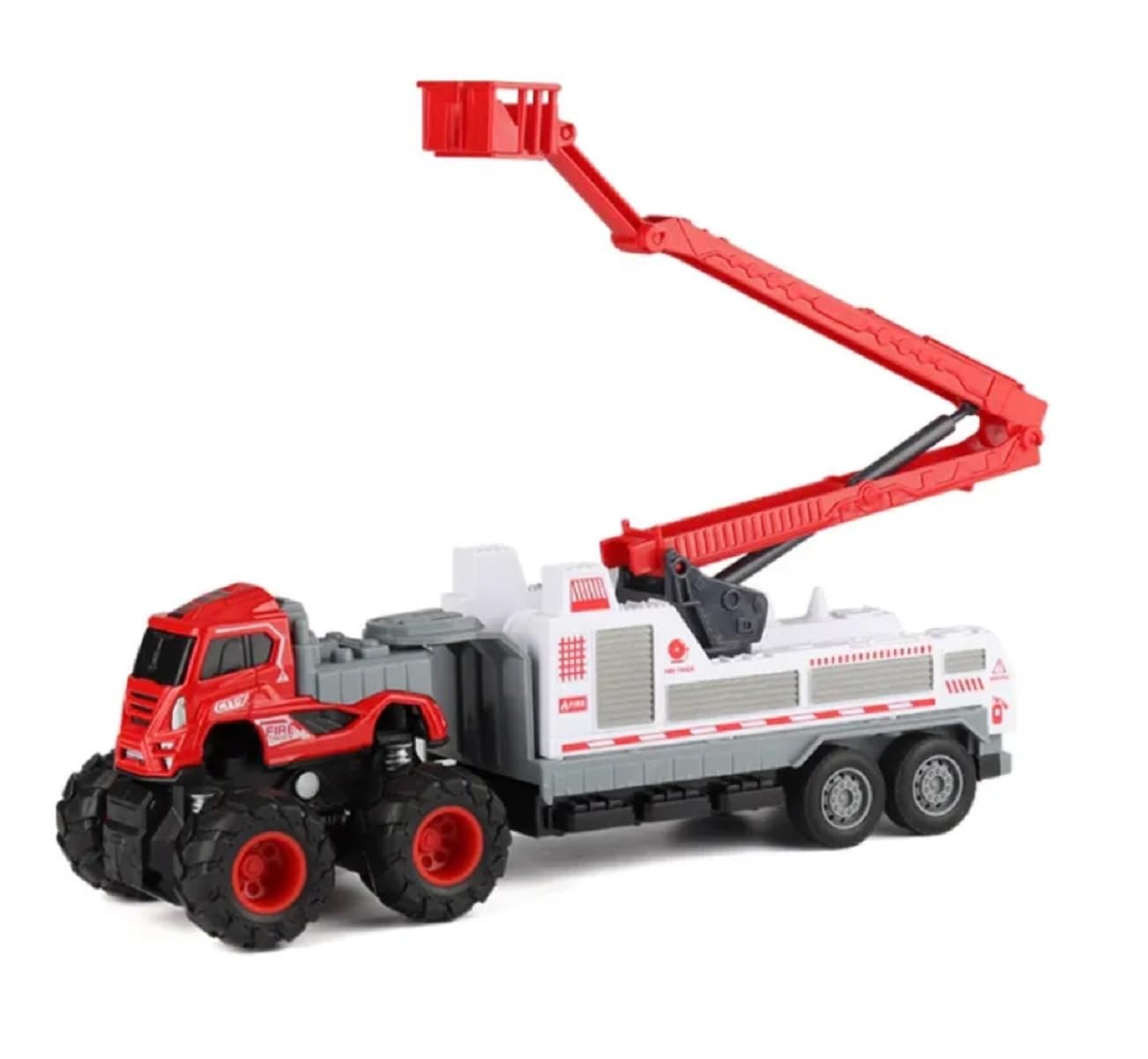 IndusBay® Friction Powered 4 WD 1:43 Scale Big Wheel Metal DieCast Fire Brigade Fire Rescue Crane Truck 10 inches, Craine Fire Truck, Red