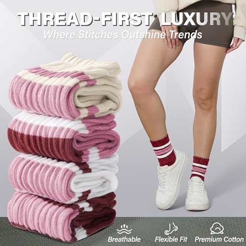 Image of Slouch Cotton Socks, Scrunch Thin Fashion Colorful Soft Breathable Crew Calf for Women and Men, 4 Pairs