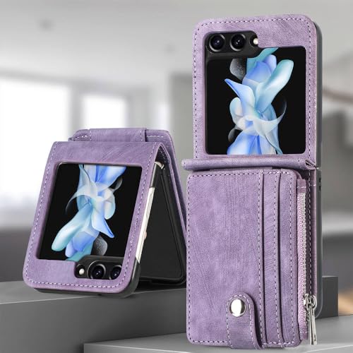 Étui en cuir amovible pour Samsung Galaxy Z Flip 5 4 3 double fonction violet