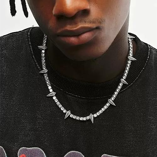 Spikes Iced Out Chain For Men Women Zircon Tennis Chain Trendy Cool Rapper Anime Hippie Panther Paw Choker Necklace Halloween Cosplay Wakanda King Jewelry Gift2
