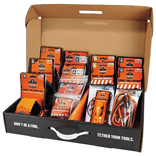 Image of Tool Tethering Kit for Glaziers, Includes Tool Lanyards and Attachments for Spray Cans and Putty Knives, Ergodyne Squids 3185