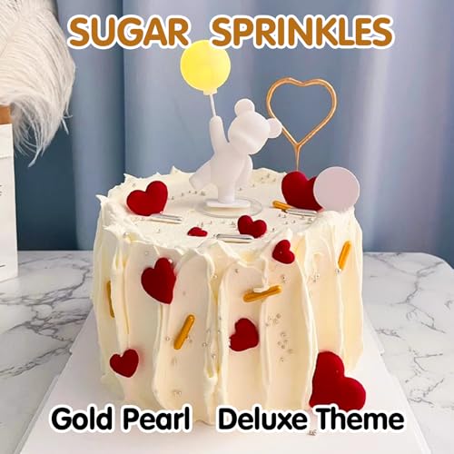 Image of Gold Pearl Sprinkles,Edible Rods Pearl Sugar Candy Mix Size,130g /4.58oz,Baking Edible Cake Decorations,Cupcake Toppers,Cookie Decorating Donuts Ice Cream,Food Grade,Holiday Wedding Birthday Party Supplies