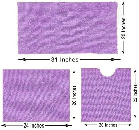 Madeals Chenille Bath Rug Set with Toilet Lid Cover and U-Shaped Toilet Floor Rug - Lavender 20"x 32"/16"x 24"/Contour/Lid Cover Lavender