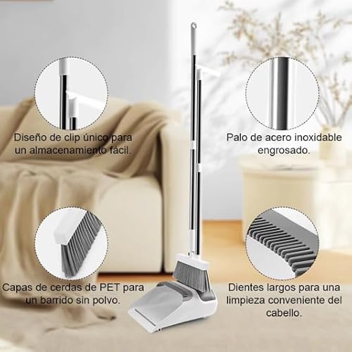 DAVAY Besen und Kehrschaufel, zusammenklappbar, mit langem Griff und um 180° drehbarem Kopf, zusammenklappbar, mit Kehrbürste, einfache Lagerung und effiziente Reinigung