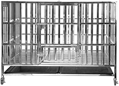 Confote 48" Heavy Duty Stainless Steel Dog Cage Kennel Crate and Playpen for Training Large Dog Indoor Outdoor with Double Doors & Locks Design Included Lockable Wheels Removable Tray No Screw