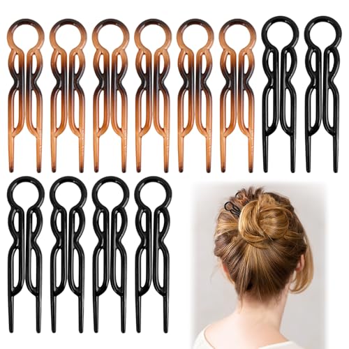 12 Pcs Hair Pins for Women - 6 Black & 6 Brown U-Shaped Hairpins, Strong & Durable Hair Styling Accessories for Fine & Thick Hair, French Twist Bun Pins, Elegant Hair Clips for Everyday Use