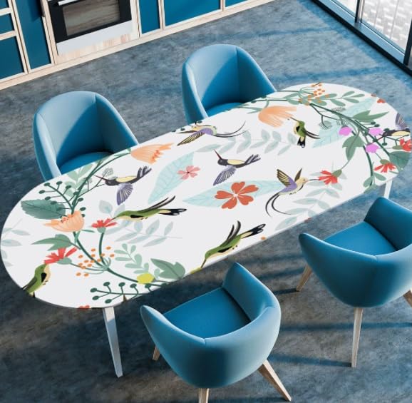 Nappe ajustée ovale motif floral grand format élastique durable