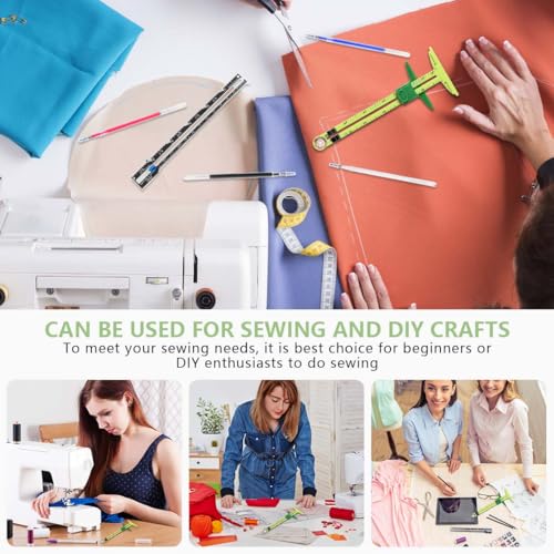 image for KISEER 2 Pieces Sewing Gauge Ruler 5-in-1 Sliding Sewing Measuring Rul