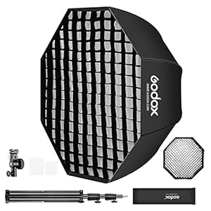 Godox 47.2″/120cm Octagon Umbrella Soft Box Kit with Grid 2m Light Stand Type-E Hot Shoe Holder Bracket Compatible Octobox for Studio Photo Flash Speed Light