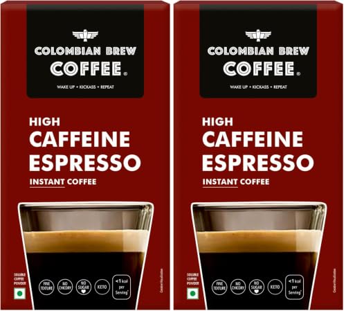 Image of Colombian Brew High Caffeine Espresso Instant Coffee Powder, Strong, 20 Sachets (Pack of 2)