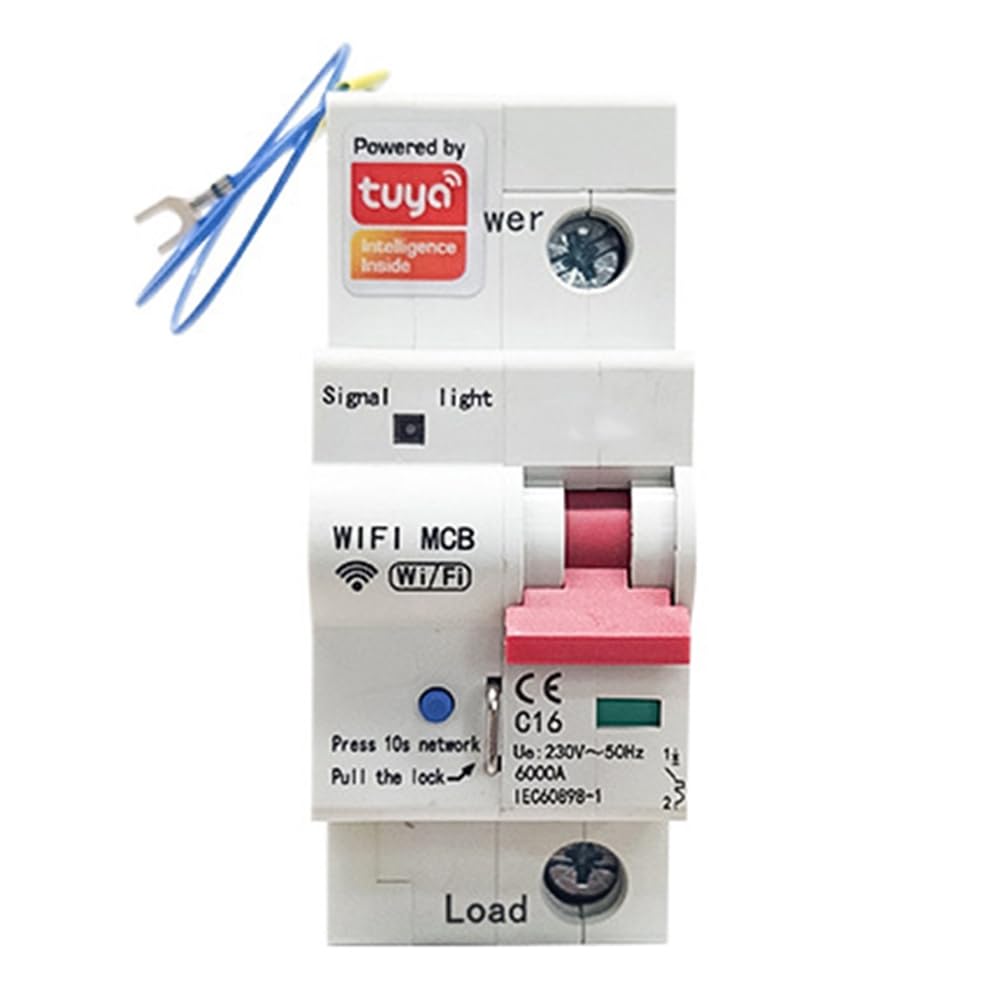Medidor de Energía Inteligente Tuya con WiFi, Disyuntor 1P con Medición de KWh, Relé Temporizador de Monitoreo y Protección Fugas de 63 A.
