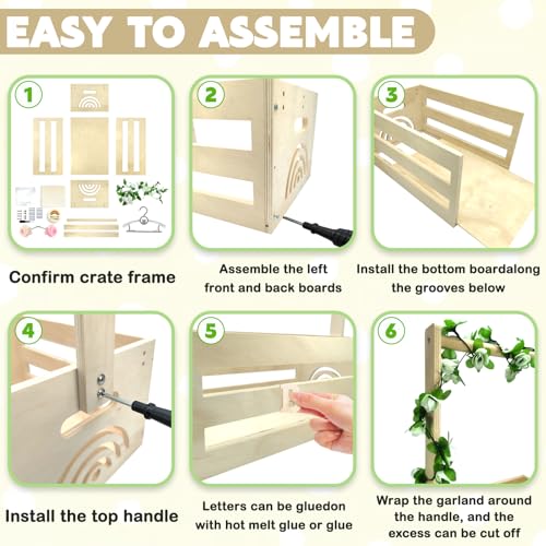 Image of Wooden Baby Shower Crate Closet with Hanger Rack,Baby Baskets,Baby Shower Baskets with Handles & Garland for Newborn Boys Girls,Pregnancy Gifts for New Parents