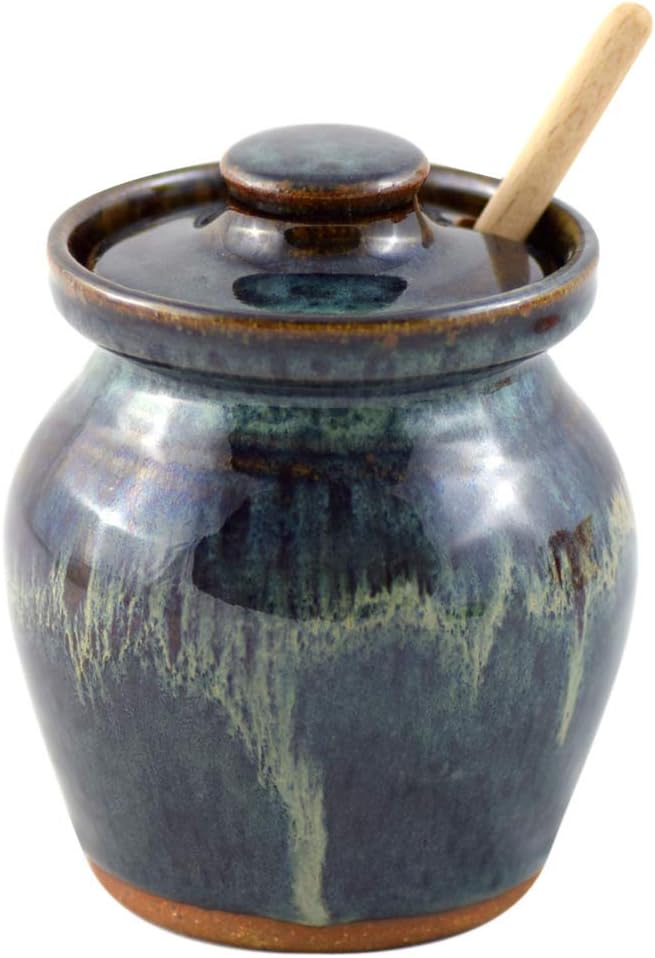 American Made Stoneware Pottery Honey Pot Jar in Midnight Blue, 5"