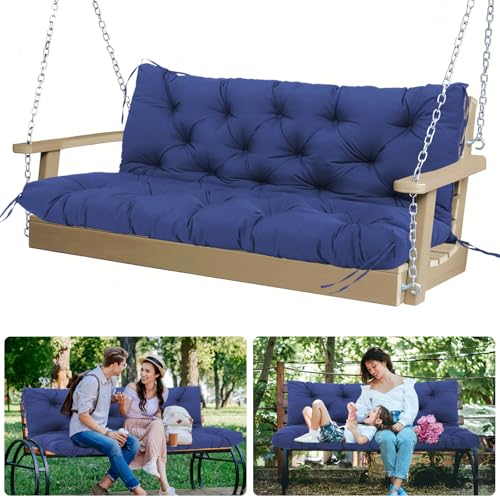 MVRFN Replacement Cushions for Outdoor Furniture 48 Inch Waterproof Porch Swing Cushions 2 Seater with Backrest Extra 5" Thicken Durable Patio Long Bench Cushions(Navy Blue 48×40×5inch) -  Porch Swing Cushion-Navy blue-48×40×5