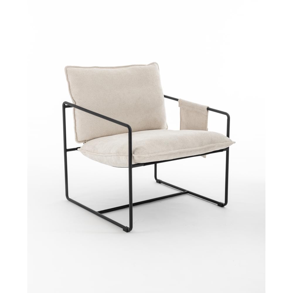 2 Chairs in 1 Box, Upholstered Hanging Armchair with Arm PocketsMetal frame, gold-plated craftsmanship, crushed foam cushions and skin-friendly woven fabric for living room and bedroom. Beige