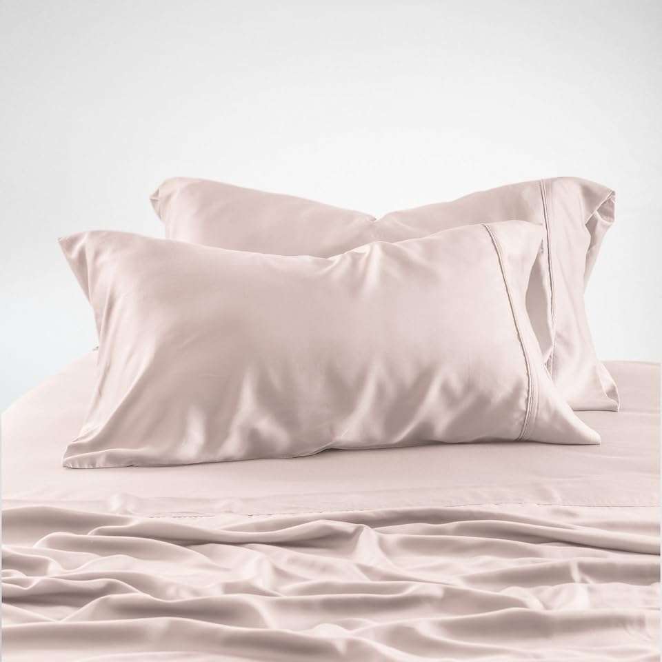 Olive + Crate Tencel Eucalyptus Pillowcases - 100% Tencel Lyocell Cooling Pillow Cases for Hot Sleepers - Hypoallergenic, Moisture-Wicking, Silk Alternative, Vegan - King Size Set of 2 [Moss]: Barely Pink Queen