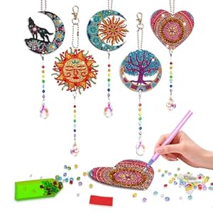 Enjoy Myself Diamonds Paintings Suncatcher,5 Pcs DIY Wind Chimes Diamond Arts and Crafts Gifts,Double Sided 3D Rhinestone Hanging Ornament for Window Home Garden Decor