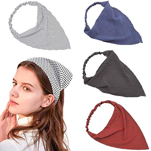 Campsis 4 Pieces Fashion Polka Dot Hair Scarf Chiffon Elastic Head Kerchief Headband Triangle Head Scarves Hair Bandanas for Women and Girls